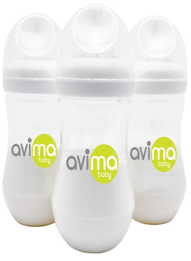 Avima Baby 9 oz Anti Colic Baby Bottles for Breastfed Babies - Medium Flow Nipples, Wide Neck Bottle, BPA Free - 3-6 Months, Stage 2 (Set of 3) - Image 1